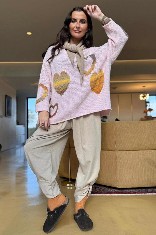 Big Softie Ombre Heart Slouch Knit Jumper Ballet