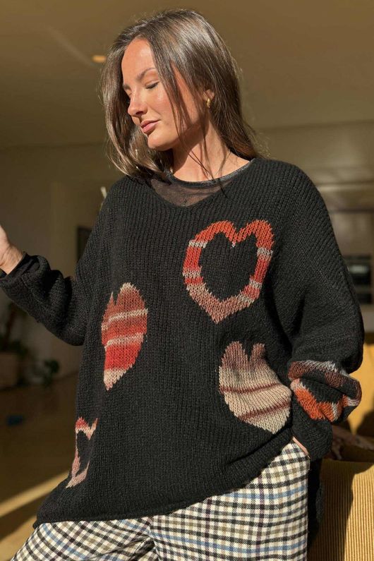 Big Softie Ombre Heart Slouch Knit Jumper Black 