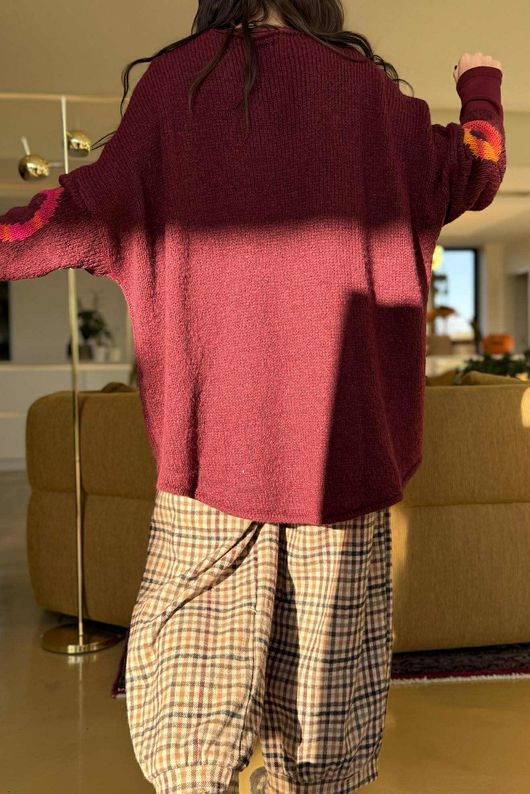  Big Softie Ombre Heart Slouch Knit Jumper Burgundy