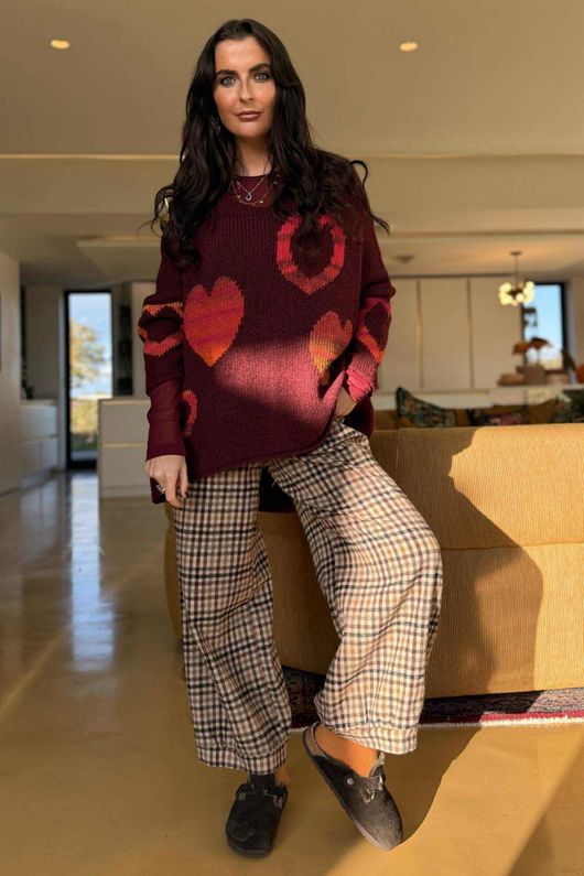  Big Softie Ombre Heart Slouch Knit Jumper Burgundy