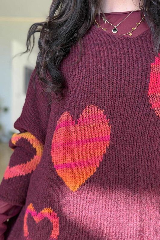 Big Softie Ombre Heart Slouch Knit Jumper Burgundy