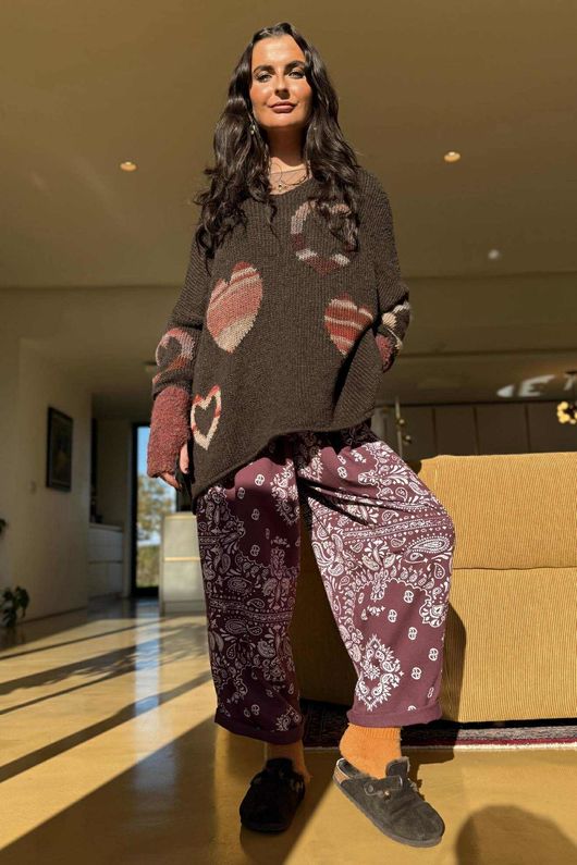 Big Softie Ombre Heart Slouch Knit Jumper Coffee Bean