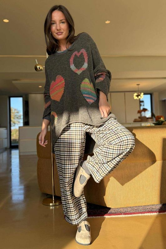 Big Softie Ombre Heart Slouch Knit Jumper Earth - 