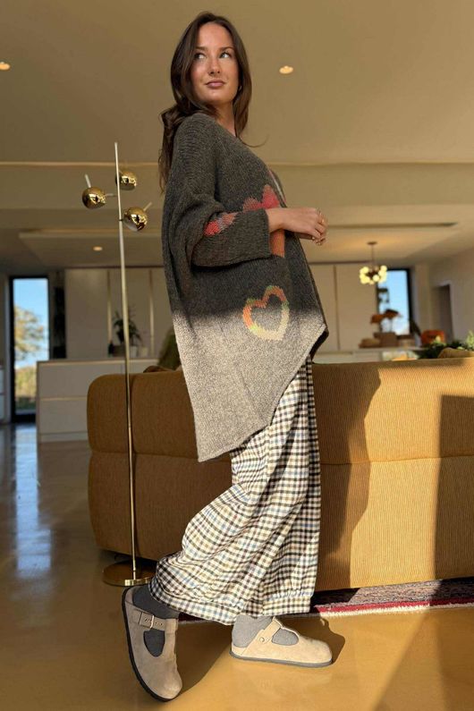 Big Softie Ombre Heart Slouch Knit Jumper Earth