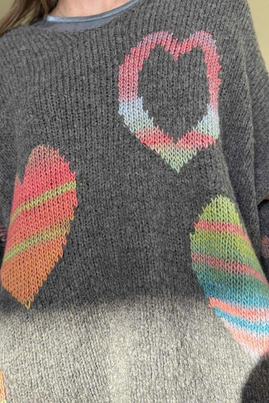 Big Softie Ombre Heart Slouch Knit Jumper Earth