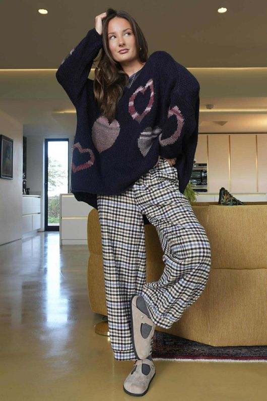 Big Softie Ombre Heart Slouch Knit Jumper Navy -
