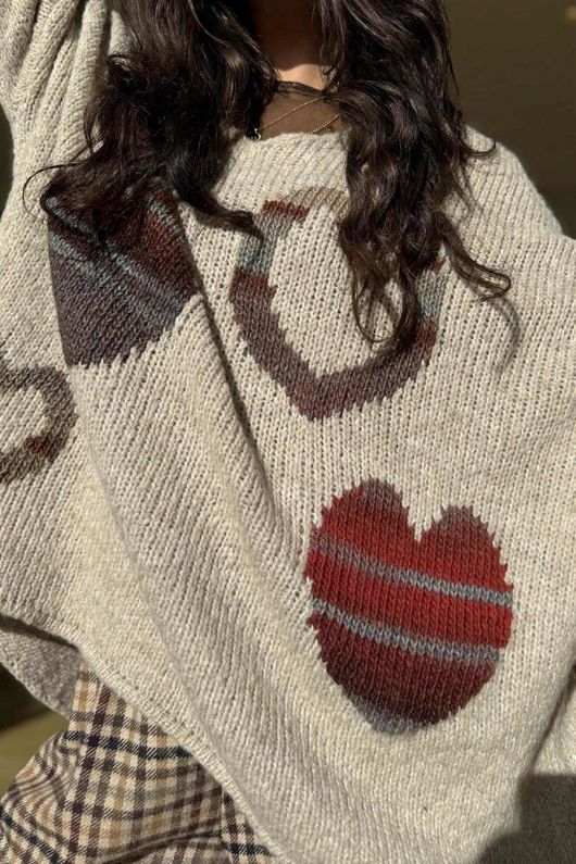 Big Softie Ombre Heart Slouch Knit Jumper Oatmeal