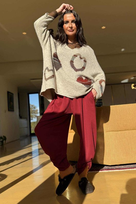 Big Softie Ombre Heart Slouch Knit Jumper Oatmeal