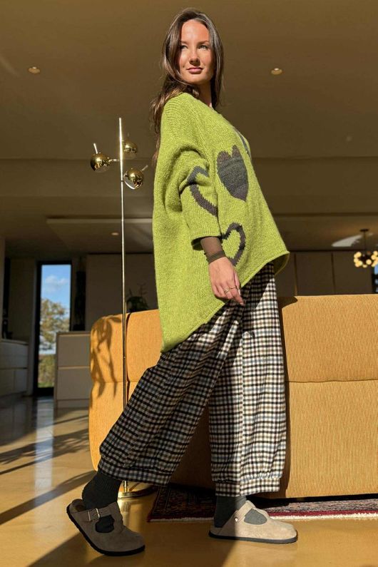 Big Softie Ombre Heart Slouch Knit Jumper Olive