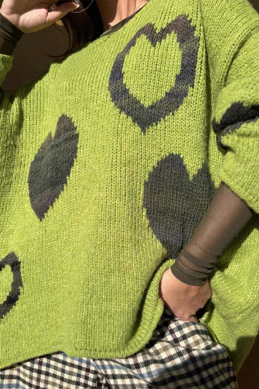 Big Softie Ombre Heart Slouch Knit Jumper Olive