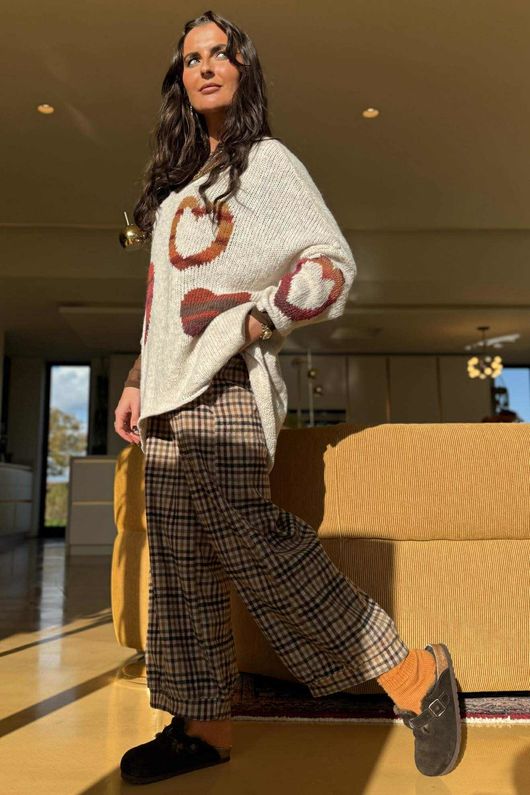 Big Softie Ombre Heart Slouch Knit Jumper Stone