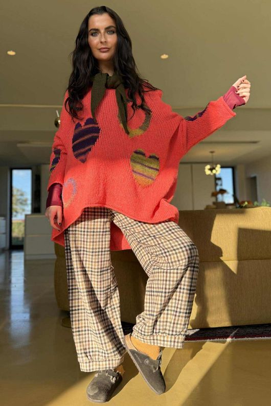 Big Softie Ombre Heart Slouch Knit Jumper Watermelon