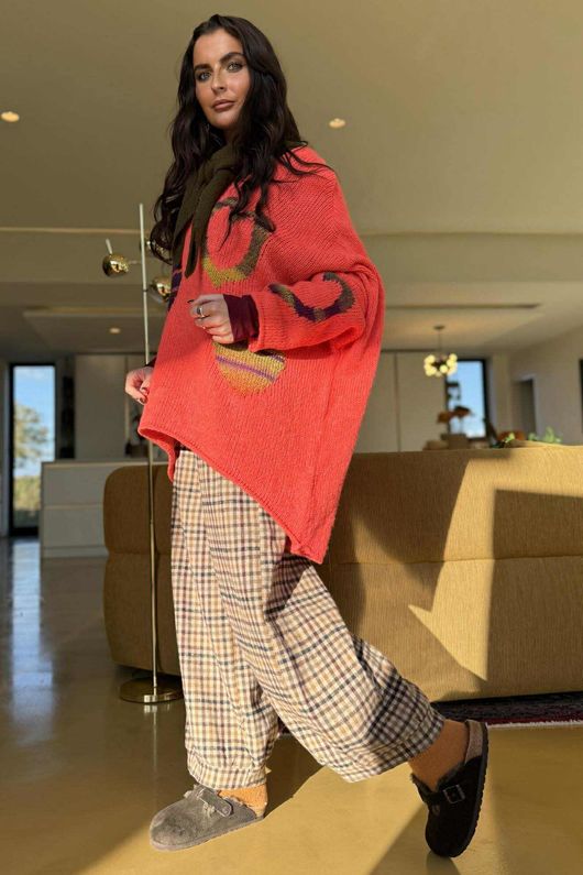 Big Softie Ombre Heart Slouch Knit Jumper Watermelon