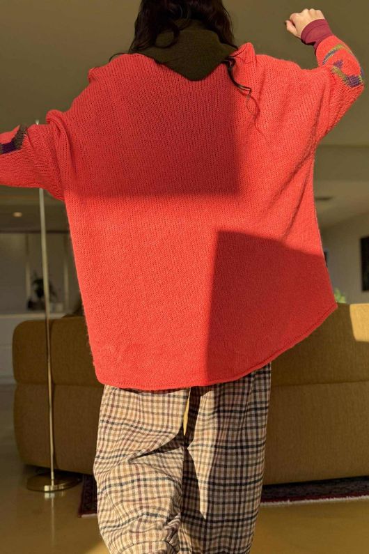 Big Softie Ombre Heart Slouch Knit Jumper Watermelon