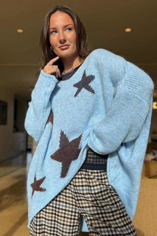 Big Softie Ombre Star Slouch Knit Jumper Baby Blue 