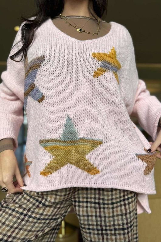 Big Softie Ombre Star Slouch Knit Jumper Ballet