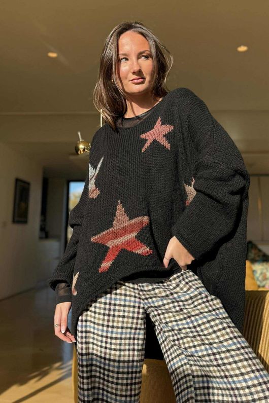 Big Softie Ombre Star Slouch Knit Jumper Black
