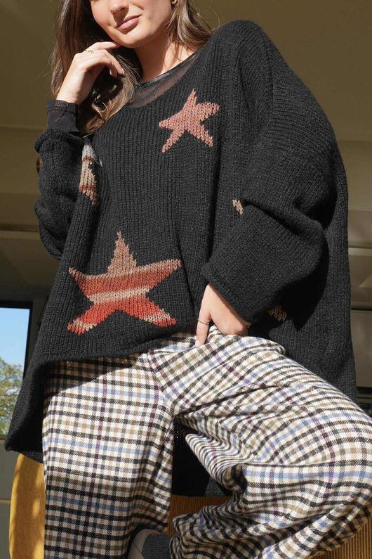 Big Softie Ombre Star Slouch Knit Jumper Black - 
