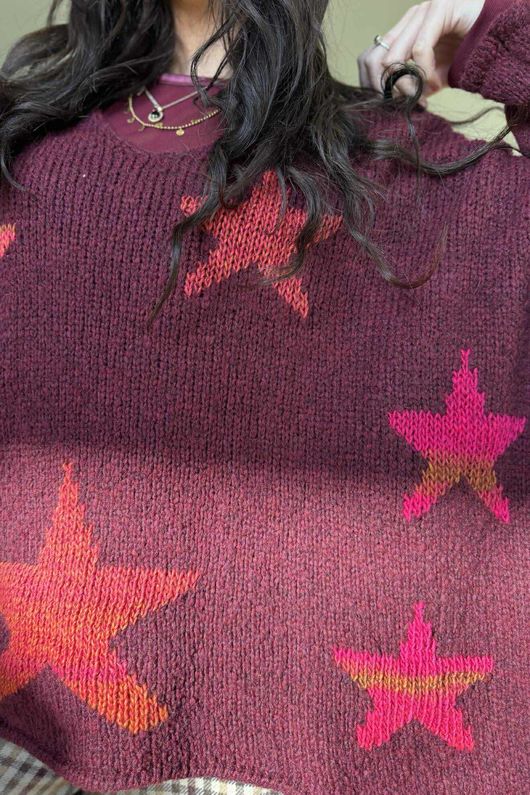 Big Softie Ombre Star Slouch Knit Jumper Burgundy