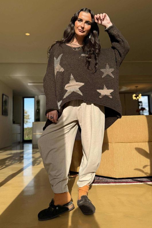 Big Softie Ombre Star Slouch Knit Jumper Coffee Bean