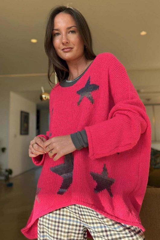 Big Softie Ombre Star Slouch Knit Jumper Hot Pink