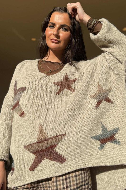 Big Softie Ombre Star Slouch Knit Jumper Oatmeal 