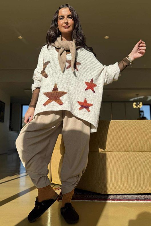 Big Softie Ombre Star Slouch Knit Jumper Stone
