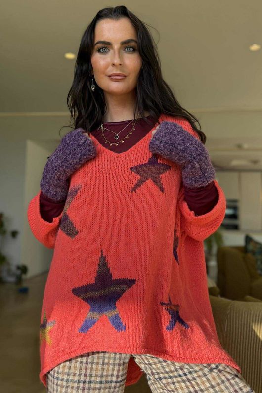 Big Softie Ombre Star Slouch Knit Jumper Watermelon