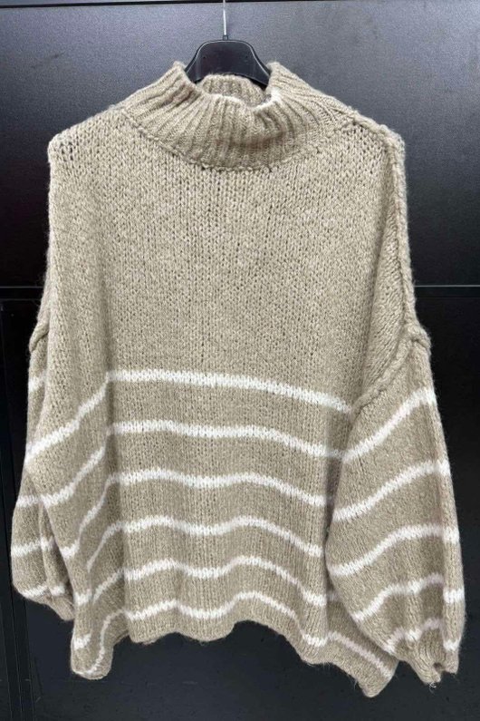 Big Softie Stripe Funnel Grunge Knit Oatmeal /11=