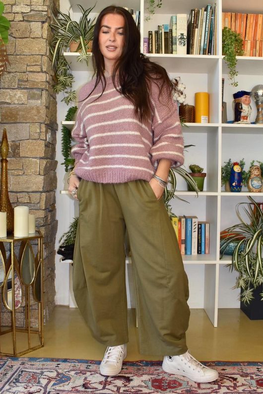 Big Softie Stripe Grunge Knit Dusky Rose & White