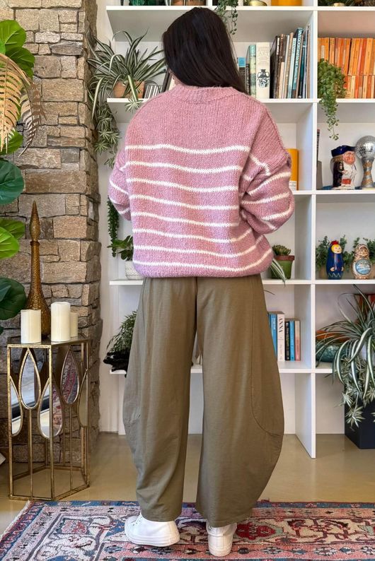 Big Softie Stripe Grunge Knit Dusky Rose & White