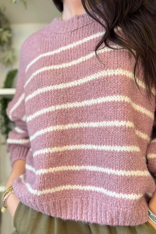 Big Softie Stripe Grunge Knit Dusky Rose & White