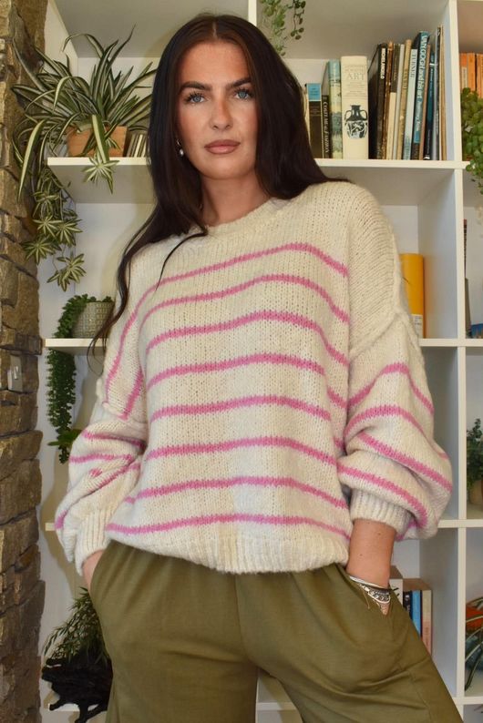 Big Softie Stripe Grunge Knit Ecru & Candy