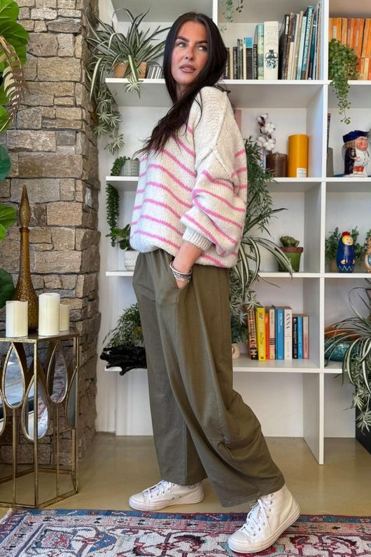 Big Softie Stripe Grunge Knit Ecru & Candy