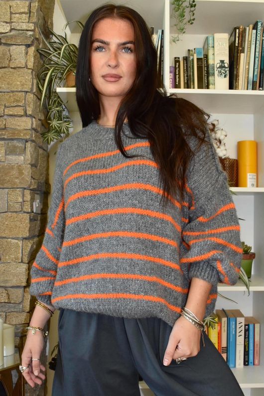 Big Softie Stripe Grunge Knit Grey Marl & Aperol