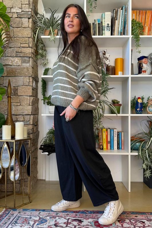 Big Softie Stripe Grunge Knit Khaki & White