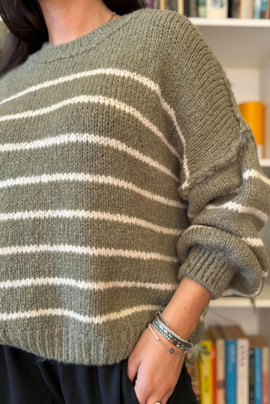 Big Softie Stripe Grunge Knit Khaki & White