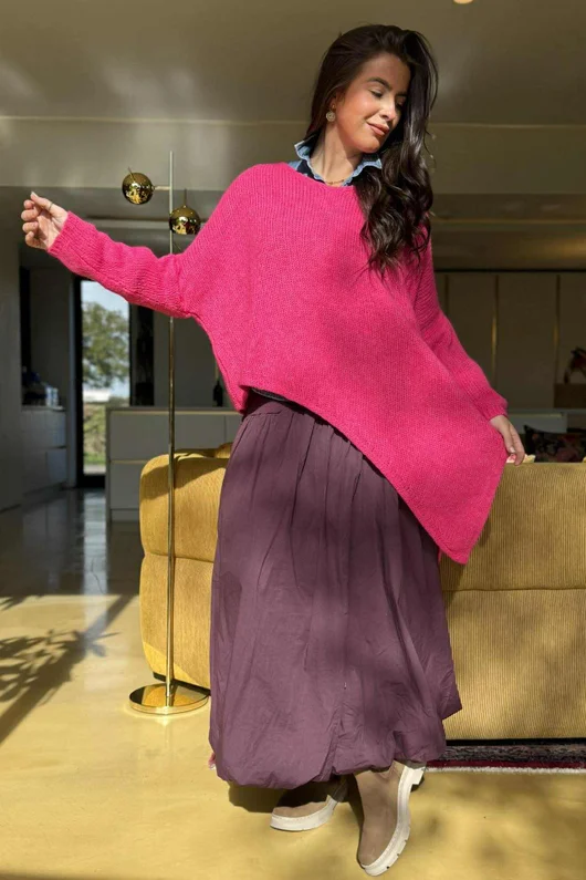  Big Softie Super Slant Knit Jumper Hot Pink