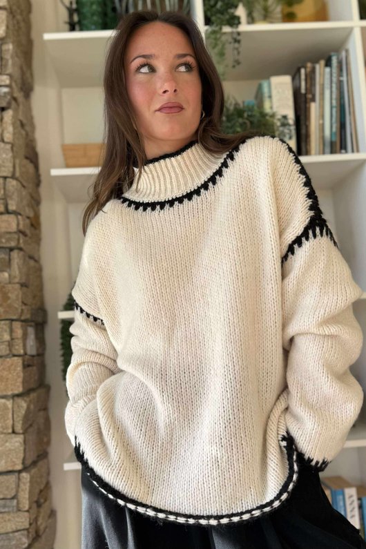  Big Softie Whipstitch Knit Jumper Ecru /2=