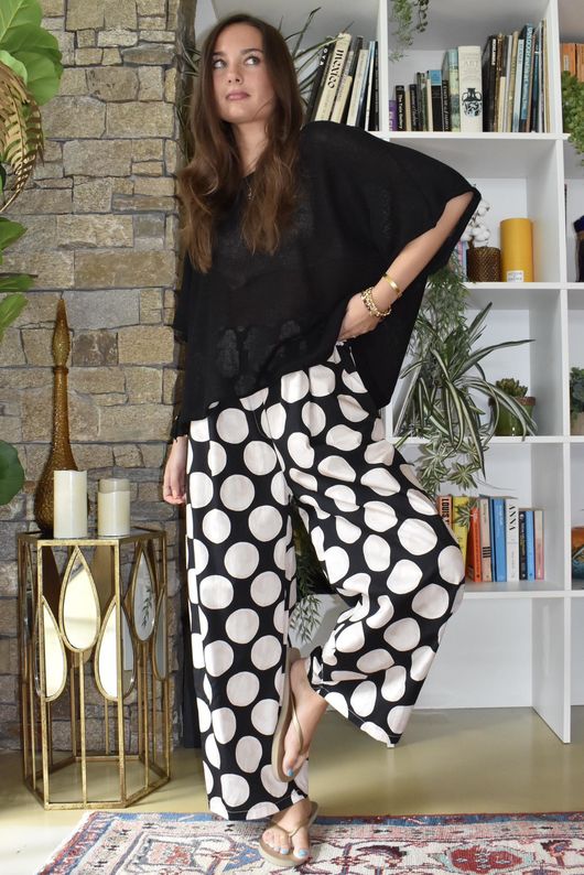 Bloc Spot Wide Barrel Pant Black & Stone