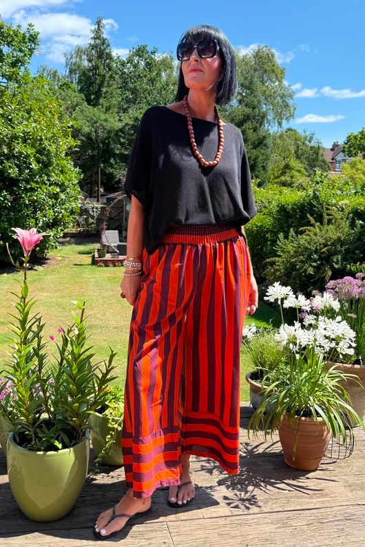 Bloc Stripe Wide Leg Pant Rioja & Rust