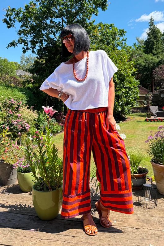 Bloc Stripe Wide Leg Pant Rioja & Rust