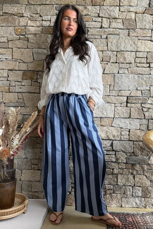 Bloc Striped Wide Leg Pant Navy & Denim