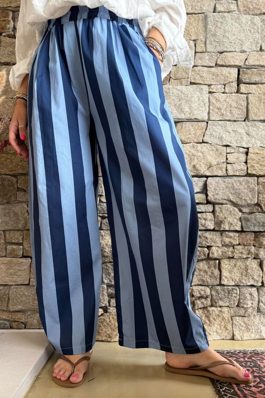 Bloc Striped Wide Leg Pant Navy & Denim