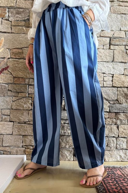 Bloc Striped Wide Leg Pant Navy & Denim