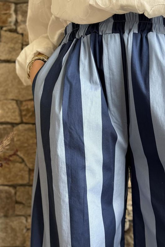 Bloc Striped Wide Leg Pant Navy & Denim