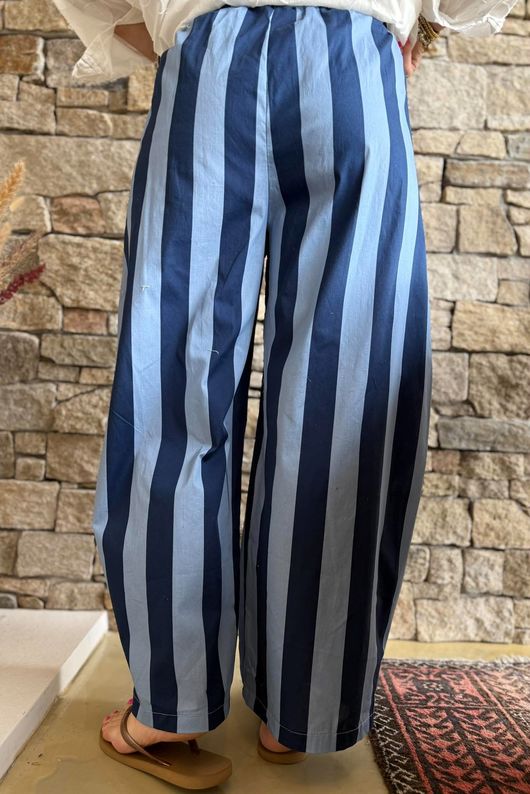 Bloc Striped Wide Leg Pant Navy & Denim