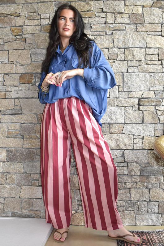 Bloc Striped Wide Leg Pant Raspberry & Rose
