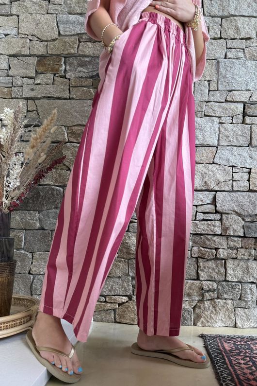 Bloc Striped Wide Leg Pant Raspberry & Rose