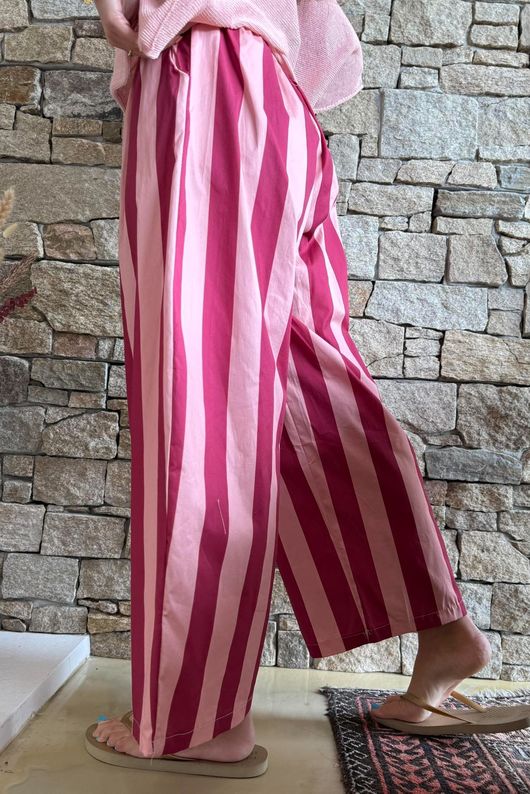 Bloc Striped Wide Leg Pant Raspberry & Rose